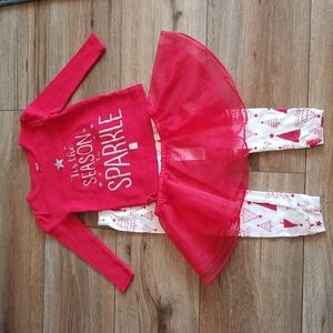 Size: 18 Months Carter's Christmas Trees Pajama Outfit w/tutu skirt red silver